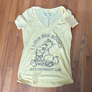 Out of Print Yellow V-Neck Tee with Sesame Street Book Graphic
